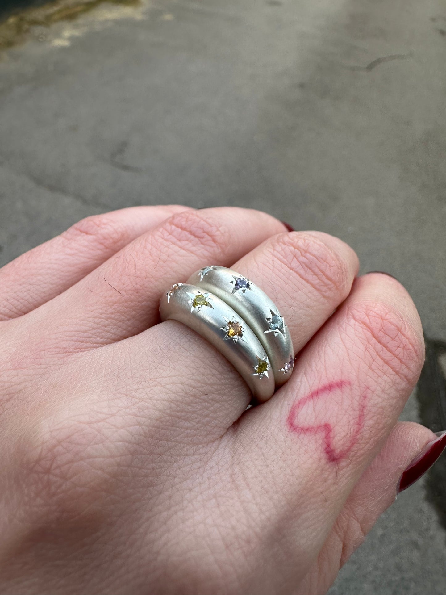 Star Set Domed band in Silver