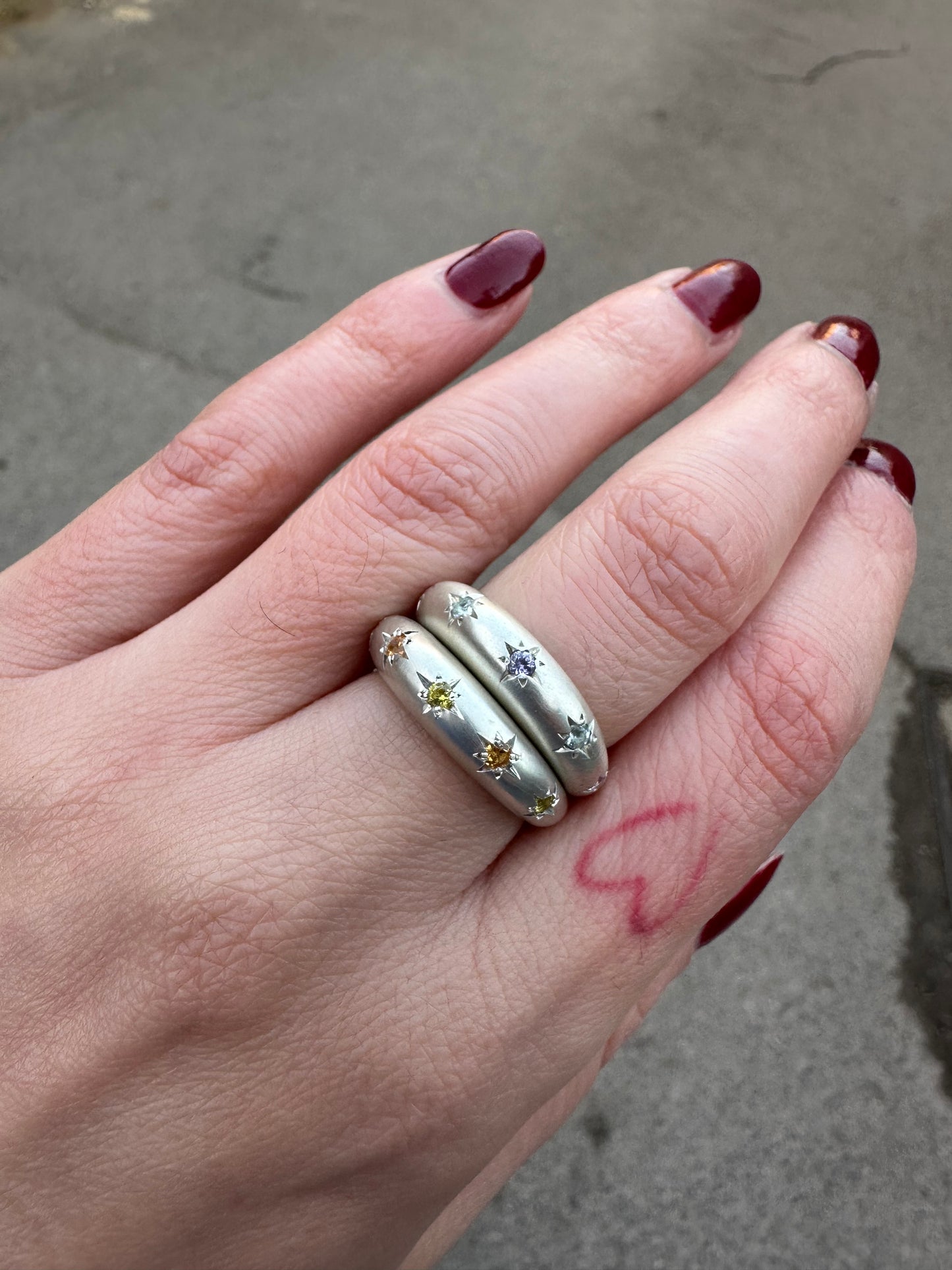 Star Set Domed band in Silver