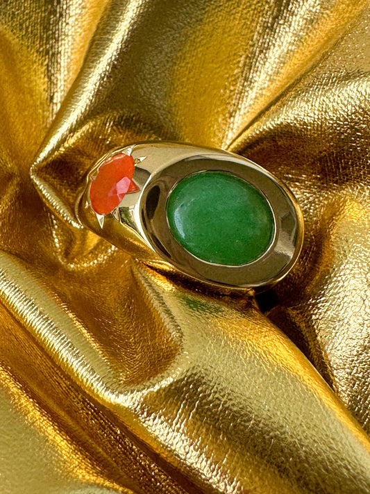 Green Jade and bright Carnelian in Gold Vermeil